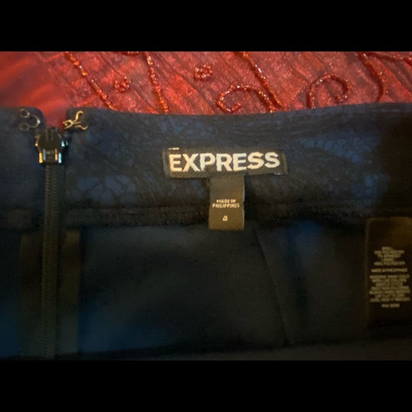 NWT Express Lace Print Asymmetrical Mini
Skirt Size 4 Black/ Blue - Picture 11 of 16